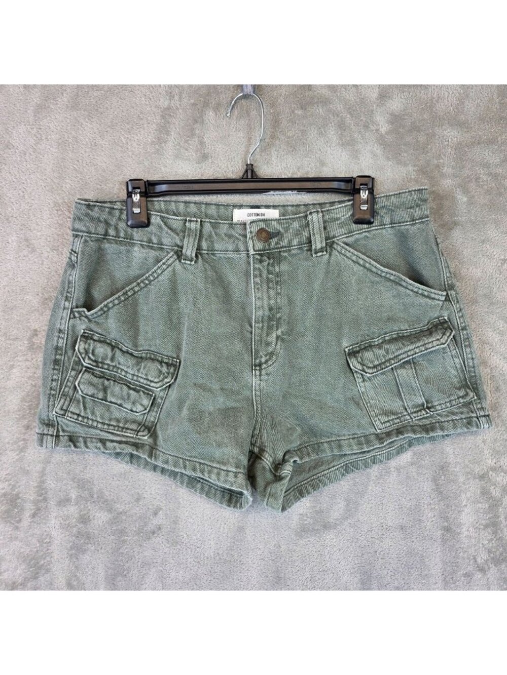 Cotton On Mini Cargo Denim Shorts Womens 8 Green Utility Pockets Summer Casual